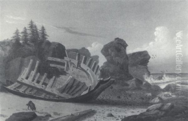 Beached Wreck Oil Painting by Charles Frederick Kimball