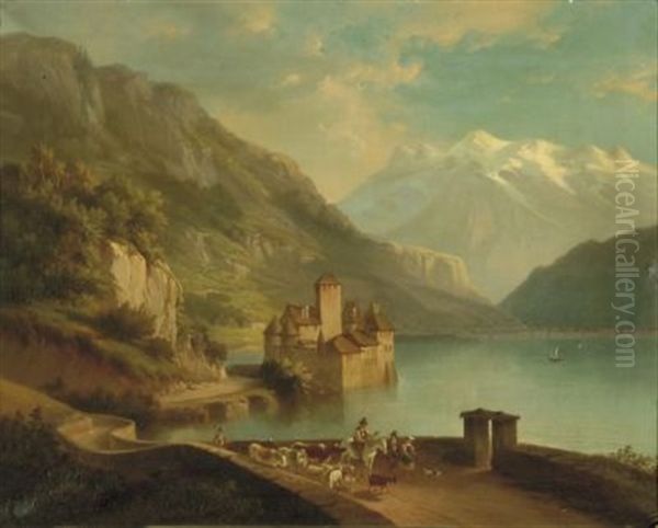 Das Schloss Chillon Am Genfer See Oil Painting by Cornelis Kimmel