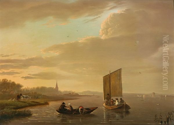 Hollandische Flusslandschaft Mit Booten Oil Painting by Cornelis Kimmel