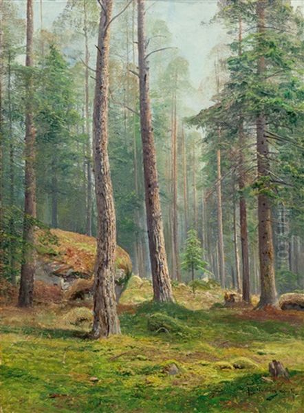 Wooded Landscape Oil Painting by Johan Kindborg