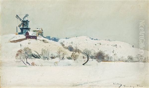 Winter Scene From Barnangen, Stockholm Oil Painting by Johan Kindborg