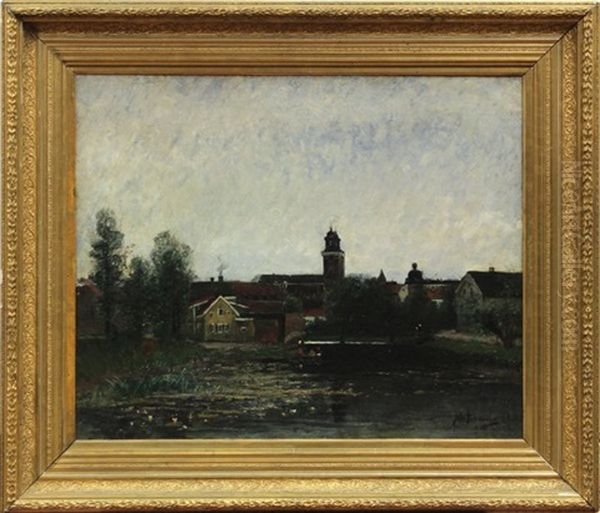 Swedish Village Oil Painting by Johan Kindborg