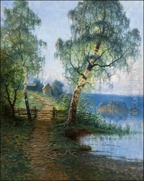 A Romantic Landscape Oil Painting by Johan Kindborg