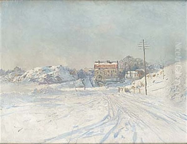 Vintervy Over Danviken Oil Painting by Johan Kindborg