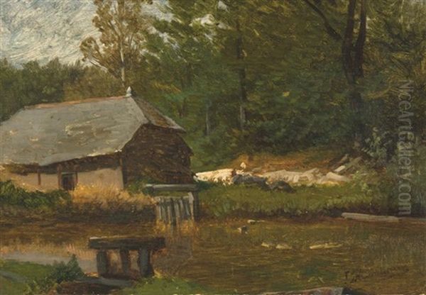 Vieille Ferme Pres De L'eau Oil Painting by Jean Baptiste Kindermans