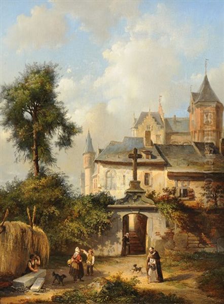 Ansicht Eines Klosters Mit Figurenstaffage Oil Painting by Jean Baptiste Kindermans