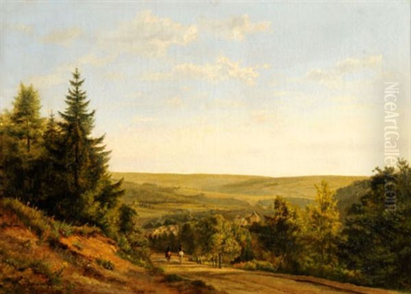 Weite Landschaft Mit Reitern Und Blick Auf Eine Hausergruppe Oil Painting by Jean Baptiste Kindermans