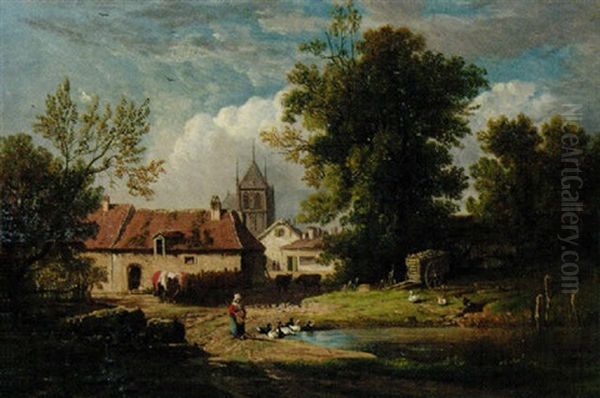 Landscape With Church Oil Painting by Jean Baptiste Kindermans