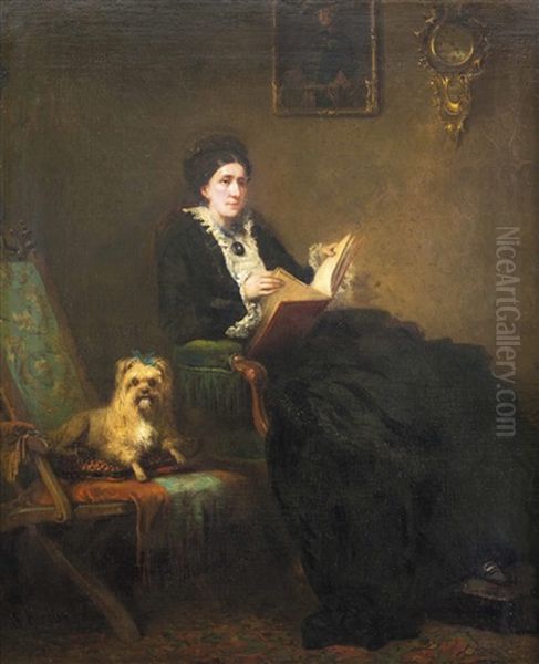 Dame Mit Buch Und Hundchen by Albert Kindler