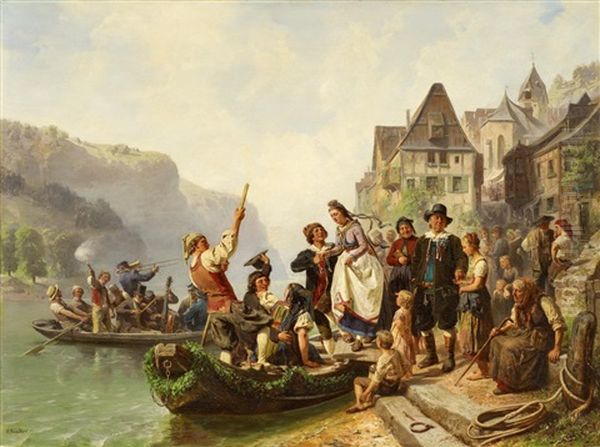 Hochzeitszug Am Rhein Oil Painting by Albert Kindler