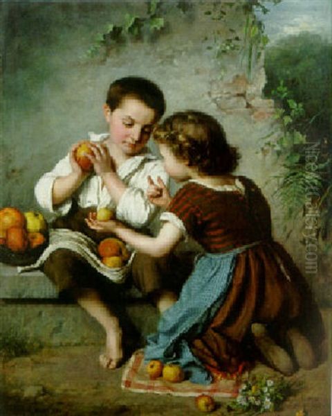 Children Playing With Fruit Oil Painting by Marie Adelaide (Adele) Kindt