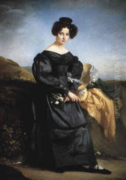 Portrait Of A Lady Sitting In A Landscape by Marie Adelaide (Adele) Kindt