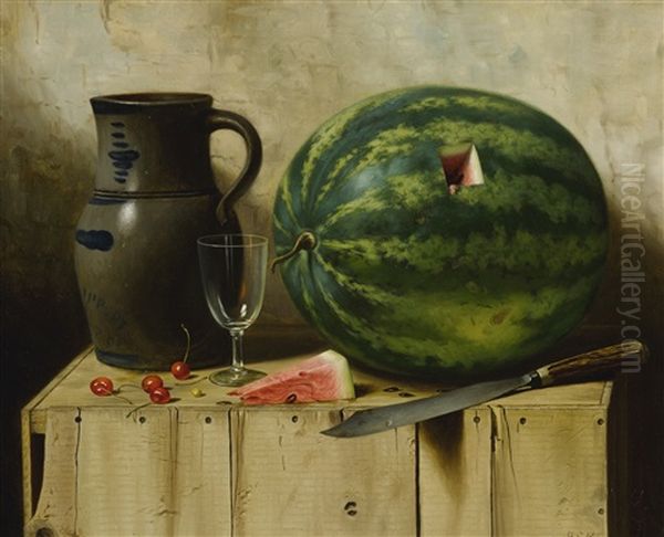 Still Life With Watermelon, Jug And Knife Oil Painting by Albert Francis King