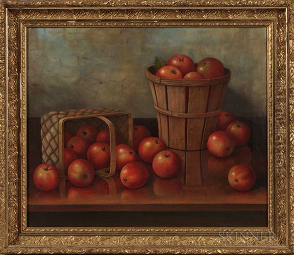 Still Life With Apples And Baskets Oil Painting by Albert Francis King