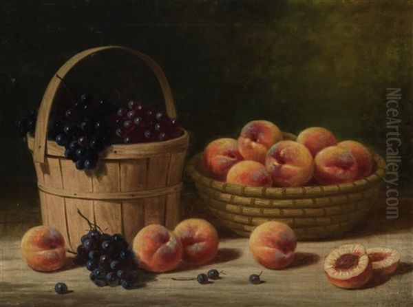 Still Life With Baskets, Peaches, And Grapes Oil Painting by Albert Francis King