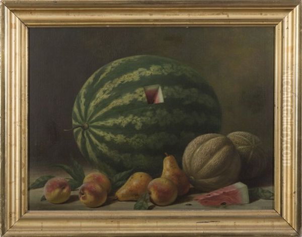 Still Life With Watermelon, Cantaloupes, Pears And Peaches Oil Painting by Albert Francis King