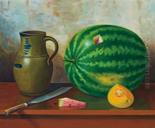 Still Life With Watermelon Oil Painting by Albert Francis King