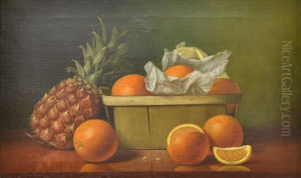 Oranges And A Pineapple In A Basket Oil Painting by Albert Francis King