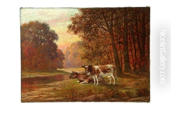 Landscape With Cows Oil Painting by Albert Francis King