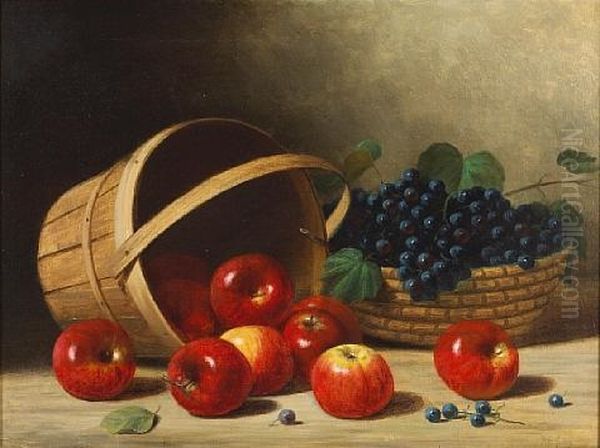 Still Life With Baskets, Apples And Grapes Oil Painting by Albert Francis King