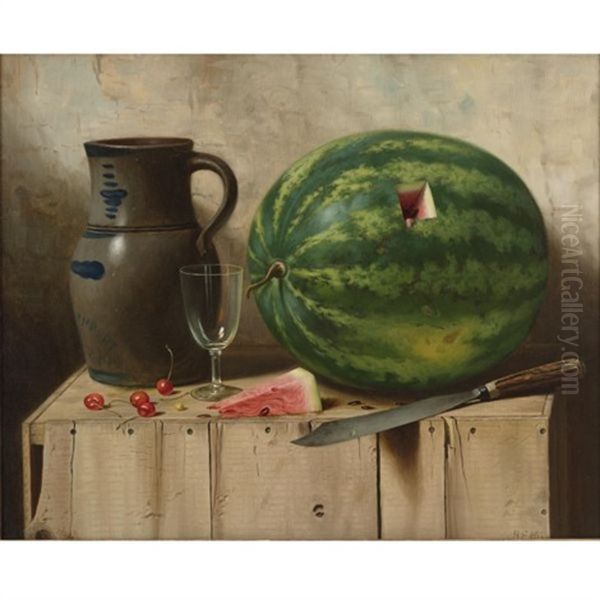 Still Life With Watermelon, Jug, And Knife Oil Painting by Albert Francis King