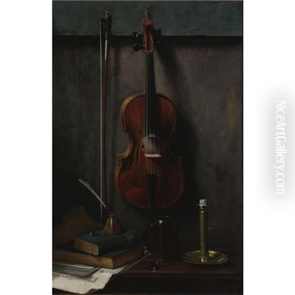 Still Life With Violin Oil Painting by Albert Francis King