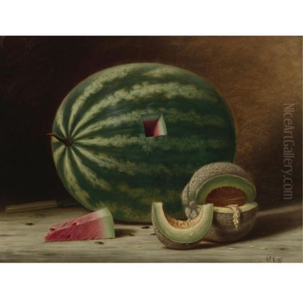 Still Life With Watermelon And Cantaloupe Oil Painting by Albert Francis King