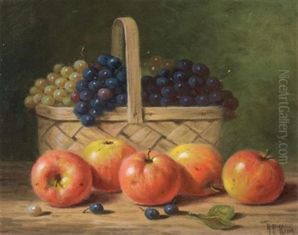 Basket Of Grapes With Apples Oil Painting by Albert Francis King