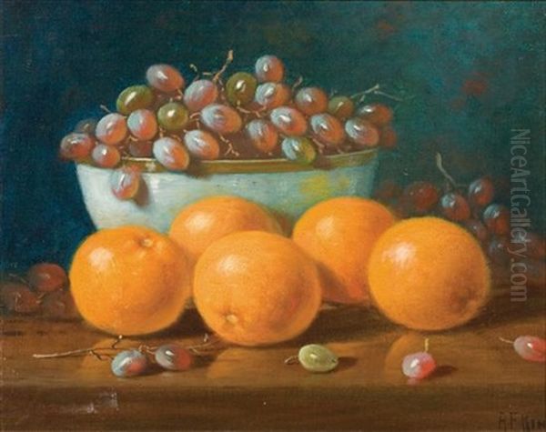 Bowl Of Grapes With Oranges Oil Painting by Albert Francis King