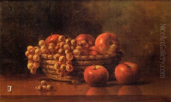 Still Life With Rye Basket Filled With Fruit Oil Painting by Albert Francis King