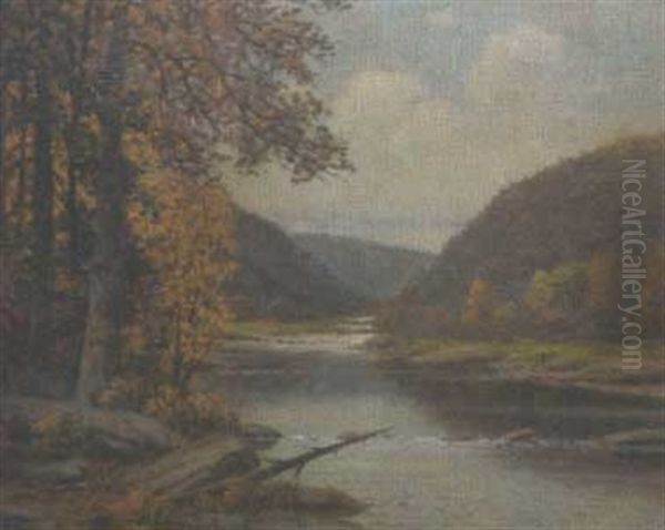 Autumn River Scene Oil Painting by Albert Francis King