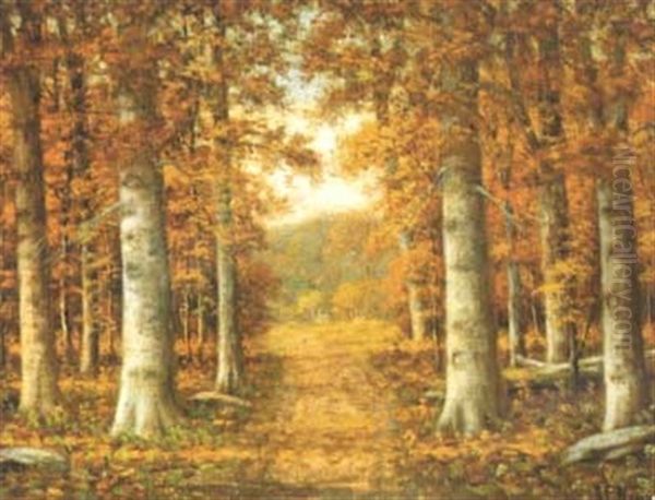 Forest Path In Autumn Oil Painting by Albert Francis King