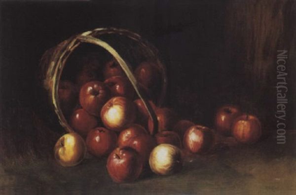 Apples Spilling From A Basket Oil Painting by Albert Francis King