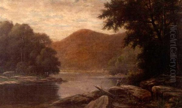 Western Pennsylvania River Landscape With A Figure Oil Painting by Albert Francis King