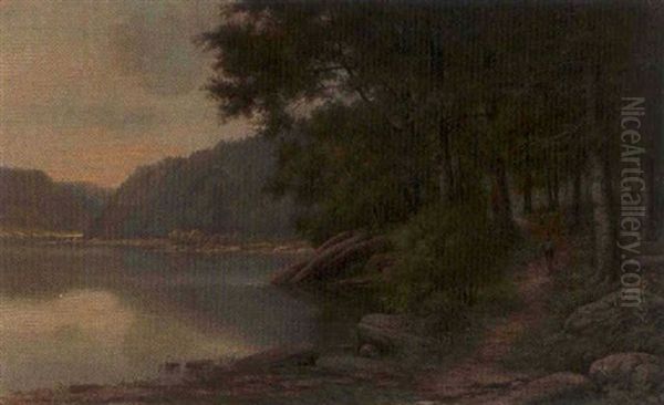 Western Pennsylvania River Landscape With A Figure by Albert Francis King