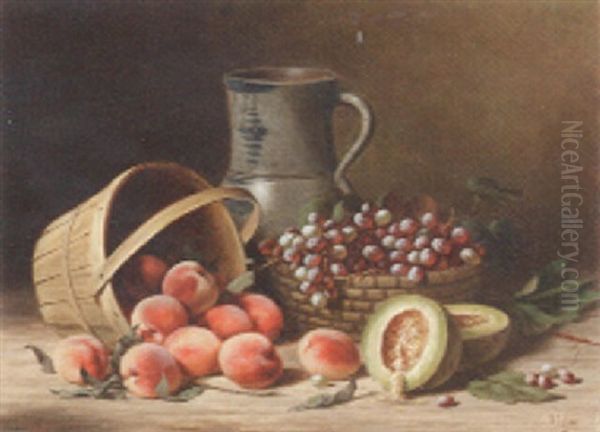 Still Life With Peaches, Grapes, Melon And Pitcher Oil Painting by Albert Francis King