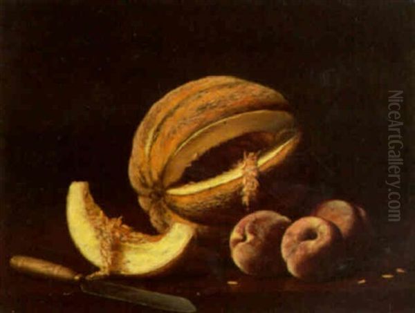 Still Life With Melon And Peaches Oil Painting by Albert Francis King