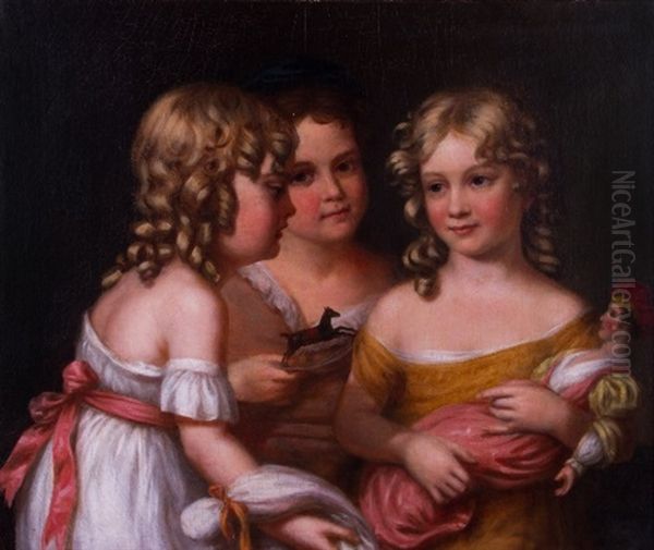 Young Girls Playtime Oil Painting by Charles Bird King