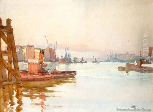 River Thames, London Oil Painting by Alfred Ernest Baxter