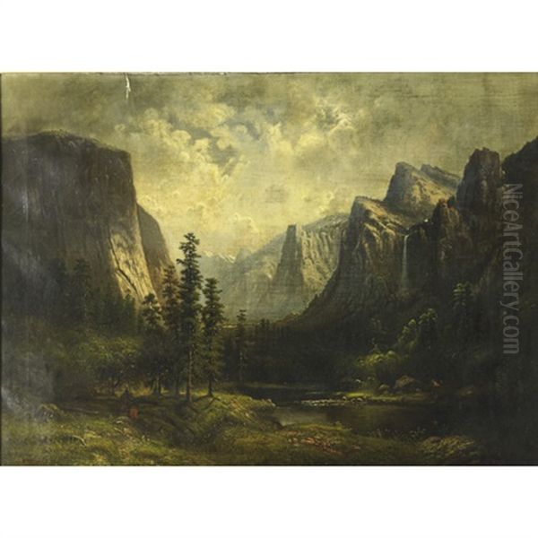 A Panoramic Mountain Landscape Oil Painting by George W. King