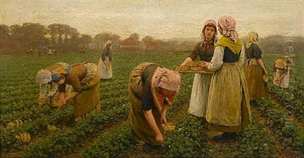 Strawberry Gatherers Oil Painting by Gunning King