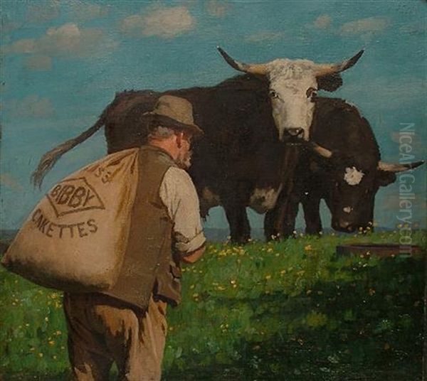 Farmer With Sack Of Bibby Cakettes Oil Painting by Gunning King