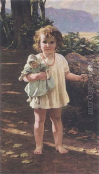 Girl With Flowers Oil Painting by Gunning King