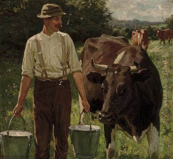 Milking Time Oil Painting by Gunning King