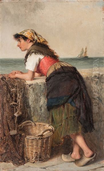 Fisherwoman At Wall Oil Painting by Haynes King