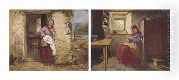 The Crofter's Wife At The Doorway; And Waiting On His Return (both Illustrated) (2 Works) Oil Painting by Haynes King