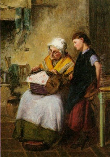 A Lesson In Lacemaking Oil Painting by Haynes King