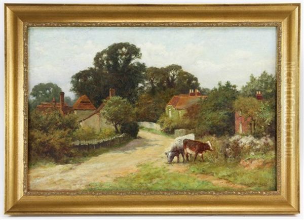 Landscape W/ Cows Oil Painting by Henry John Yeend King