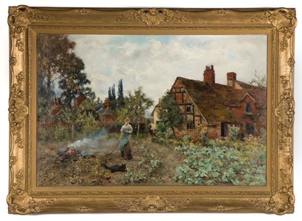 Tudor Cottages At St. Cross Near Winchester Oil Painting by Henry John Yeend King