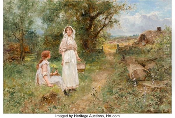 Two Blackberry Gatherers Oil Painting by Henry John Yeend King